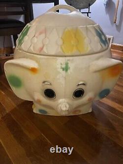 Vintage RARE Polka Dot Circus Elephant Blow Mold Toy Box Chest Storage