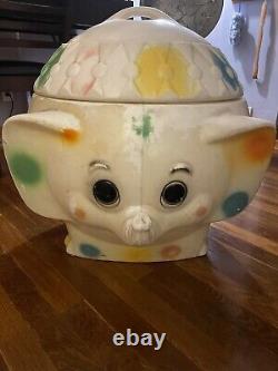 Vintage RARE Polka Dot Circus Elephant Blow Mold Toy Box Chest Storage