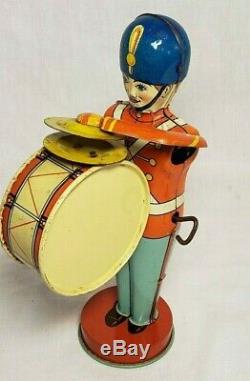 Vintage Rare 1940's Chein & Co. Wind Up Mechanical Tin Base Drummer Toy