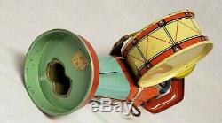 Vintage Rare 1940's Chein & Co. Wind Up Mechanical Tin Base Drummer Toy