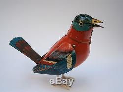 Vintage Rare Tin Mechanical Wind-up Toy Bird Singing And Waving Wings Works