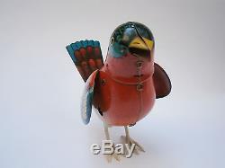 Vintage Rare Tin Mechanical Wind-up Toy Bird Singing And Waving Wings Works