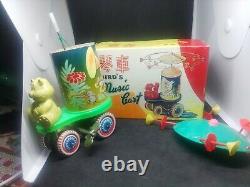 Vintage Rare Wind Up Clockwork Bird's Music Cart, Made in Japan. Free Shipping