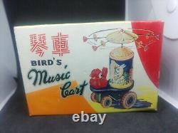 Vintage Rare Wind Up Clockwork Bird's Music Cart, Made in Japan. Free Shipping