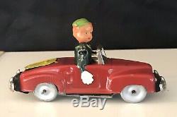 Vintage Red Occupied Japan Tin Convertible Signal Car Celluloid Head Wind Up Toy