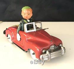 Vintage Red Occupied Japan Tin Convertible Signal Car Celluloid Head Wind Up Toy