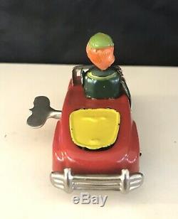 Vintage Red Occupied Japan Tin Convertible Signal Car Celluloid Head Wind Up Toy