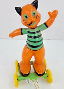 Vintage Rosbro Halloween Cat Pull Toy Witch Jack-O-Lantern Black Cat Lot of 2