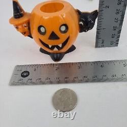 Vintage Rosbro Halloween Cat Pull Toy Witch Jack-O-Lantern Black Cat Lot of 2