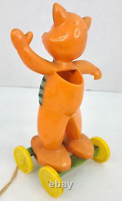 Vintage Rosbro Halloween Cat Pull Toy Witch Jack-O-Lantern Black Cat Lot of 2