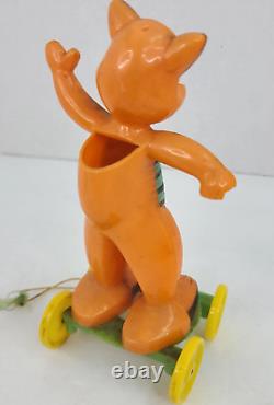 Vintage Rosbro Halloween Cat Pull Toy Witch Jack-O-Lantern Black Cat Lot of 2