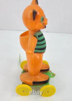 Vintage Rosbro Halloween Cat Pull Toy Witch Jack-O-Lantern Black Cat Lot of 2