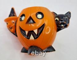 Vintage Rosbro Halloween Cat Pull Toy Witch Jack-O-Lantern Black Cat Lot of 2