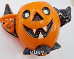 Vintage Rosbro Halloween Cat Pull Toy Witch Jack-O-Lantern Black Cat Lot of 2