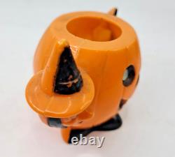 Vintage Rosbro Halloween Cat Pull Toy Witch Jack-O-Lantern Black Cat Lot of 2