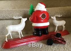 Vintage Royal Electric Light Up Santa and Reindeer on base with Original Box
