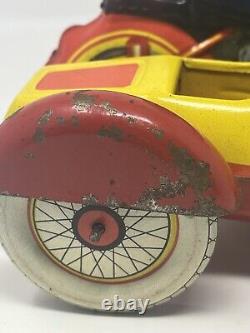 Vintage Russian tin-plate wind-up Motorcycle sidecar toy USSR CCCP