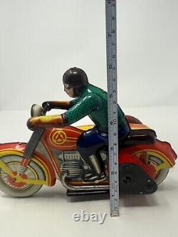 Vintage Russian tin-plate wind-up Motorcycle sidecar toy USSR CCCP