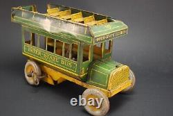 Vintage STRAUSS Tin Litho INTER-STATE BUS #98 Double Decker WIND UP TOY