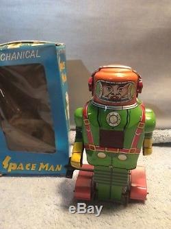 Vintage S. Y. Working Tin toy mechanical space man robot made Japan original box
