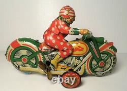 Vintage Sato Clown Acrobatics Windup Motorcycle Tin Litho Tinplate Toy