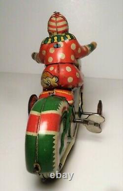 Vintage Sato Clown Acrobatics Windup Motorcycle Tin Litho Tinplate Toy