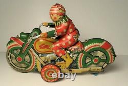 Vintage Sato Clown Acrobatics Windup Motorcycle Tin Litho Tinplate Toy