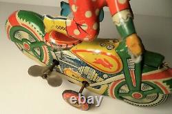 Vintage Sato Clown Acrobatics Windup Motorcycle Tin Litho Tinplate Toy