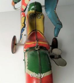 Vintage Sato Clown Acrobatics Windup Motorcycle Tin Litho Tinplate Toy