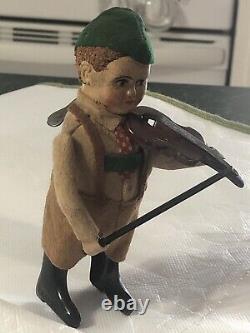 Vintage Schuco Germany Tin Wind Up Boy Playing Violin With Key 5 Tall Toy