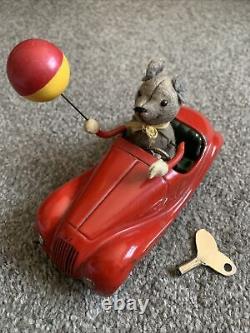 Vintage Schuco Sonny Mouse 2005 Tin Windup Maroon Car US Zone Germany Nice