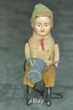 Vintage Schuco Textured Cloth Boy With Jug Litho Wind Up Toy, Germany