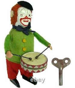 Vintage Schuco Wind-up Clown Snare Drummer Playing Drums Germany withKey Works