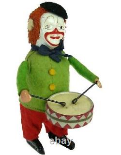 Vintage Schuco Wind-up Clown Snare Drummer Playing Drums Germany withKey Works