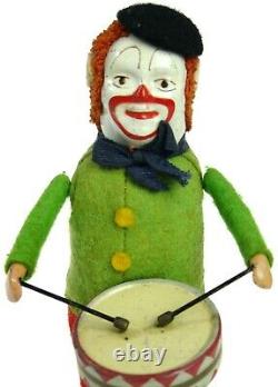 Vintage Schuco Wind-up Clown Snare Drummer Playing Drums Germany withKey Works