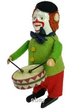 Vintage Schuco Wind-up Clown Snare Drummer Playing Drums Germany withKey Works
