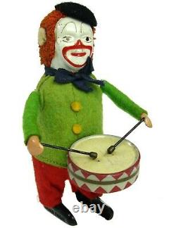 Vintage Schuco Wind-up Clown Snare Drummer Playing Drums Germany withKey Works