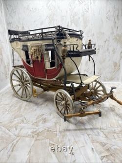 Vintage Stagecoach Wagon Metal Display Toy Model Red And White Rustic