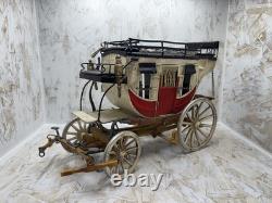 Vintage Stagecoach Wagon Metal Display Toy Model Red And White Rustic