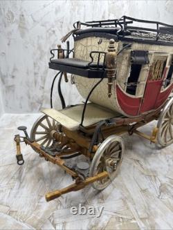 Vintage Stagecoach Wagon Metal Display Toy Model Red And White Rustic