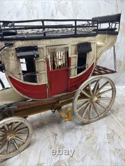 Vintage Stagecoach Wagon Metal Display Toy Model Red And White Rustic