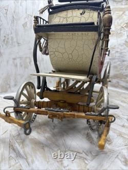 Vintage Stagecoach Wagon Metal Display Toy Model Red And White Rustic
