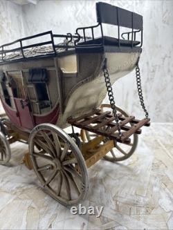 Vintage Stagecoach Wagon Metal Display Toy Model Red And White Rustic