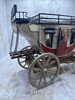 Vintage Stagecoach Wagon Metal Display Toy Model Red And White Rustic