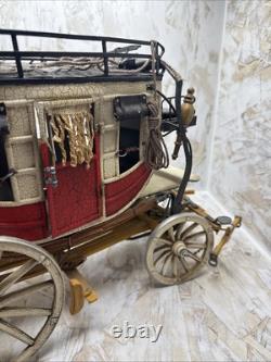 Vintage Stagecoach Wagon Metal Display Toy Model Red And White Rustic