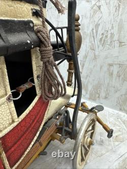 Vintage Stagecoach Wagon Metal Display Toy Model Red And White Rustic