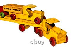 Vintage Strombecker Car Carrier Hauler Trailer Wooden - RARE! Nice 5 Piece TOY
