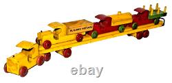 Vintage Strombecker Car Carrier Hauler Trailer Wooden - RARE! Nice 5 Piece TOY