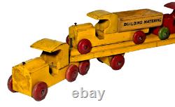 Vintage Strombecker Car Carrier Hauler Trailer Wooden - RARE! Nice 5 Piece TOY