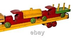 Vintage Strombecker Car Carrier Hauler Trailer Wooden - RARE! Nice 5 Piece TOY